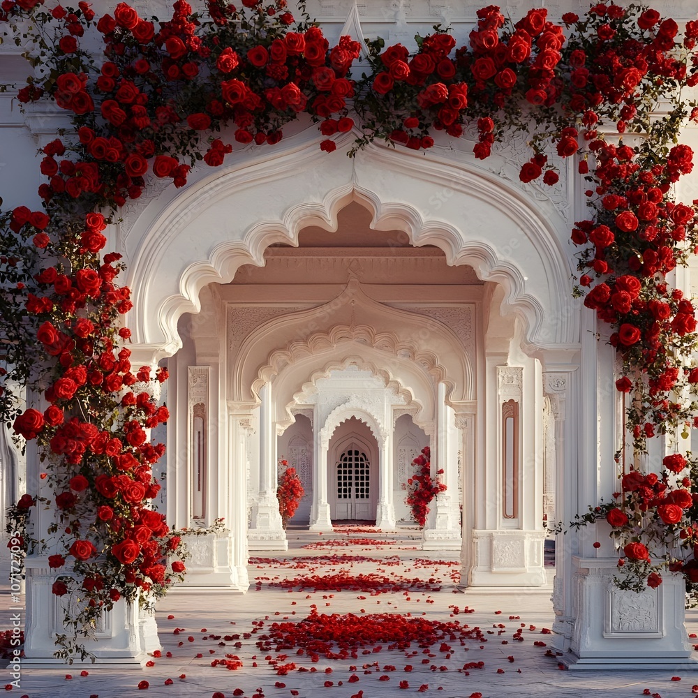 A grand white archway adorned with flowers generative AI
A grand white archway adorned with flowers generative AI