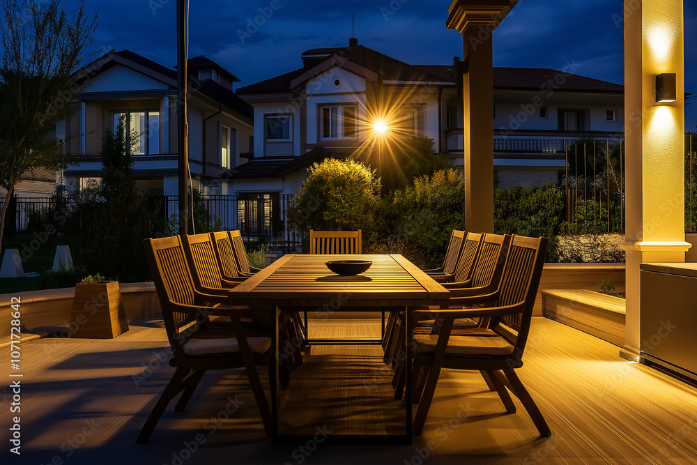 Fototapeta premium Night Villa backyard pavilion