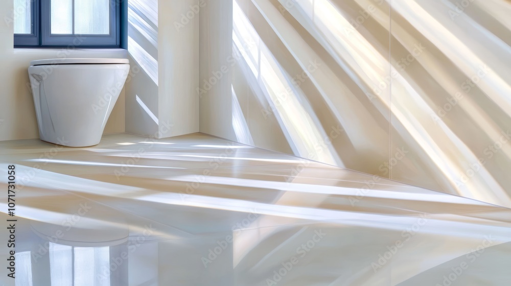 Obraz premium Minimalist Bathroom with Sunlit s and Modern Design Elements