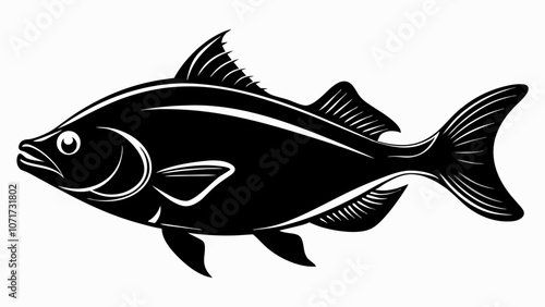 Halibut vector silhouette black on white background