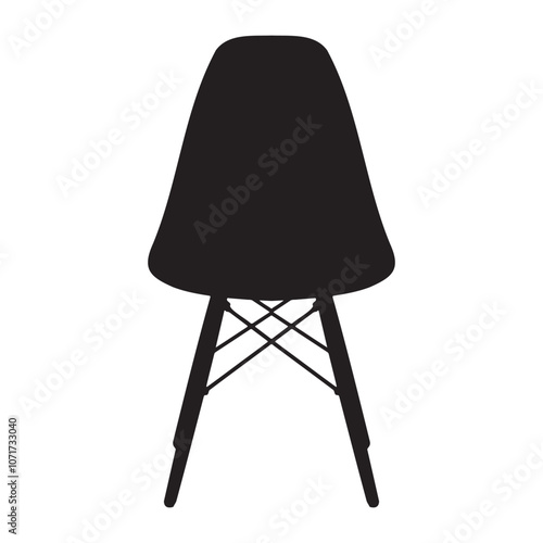 Plastic Chair with Wooden Legs for Kitchen, Dining Room, Living Room Silhouette Vector Illustration