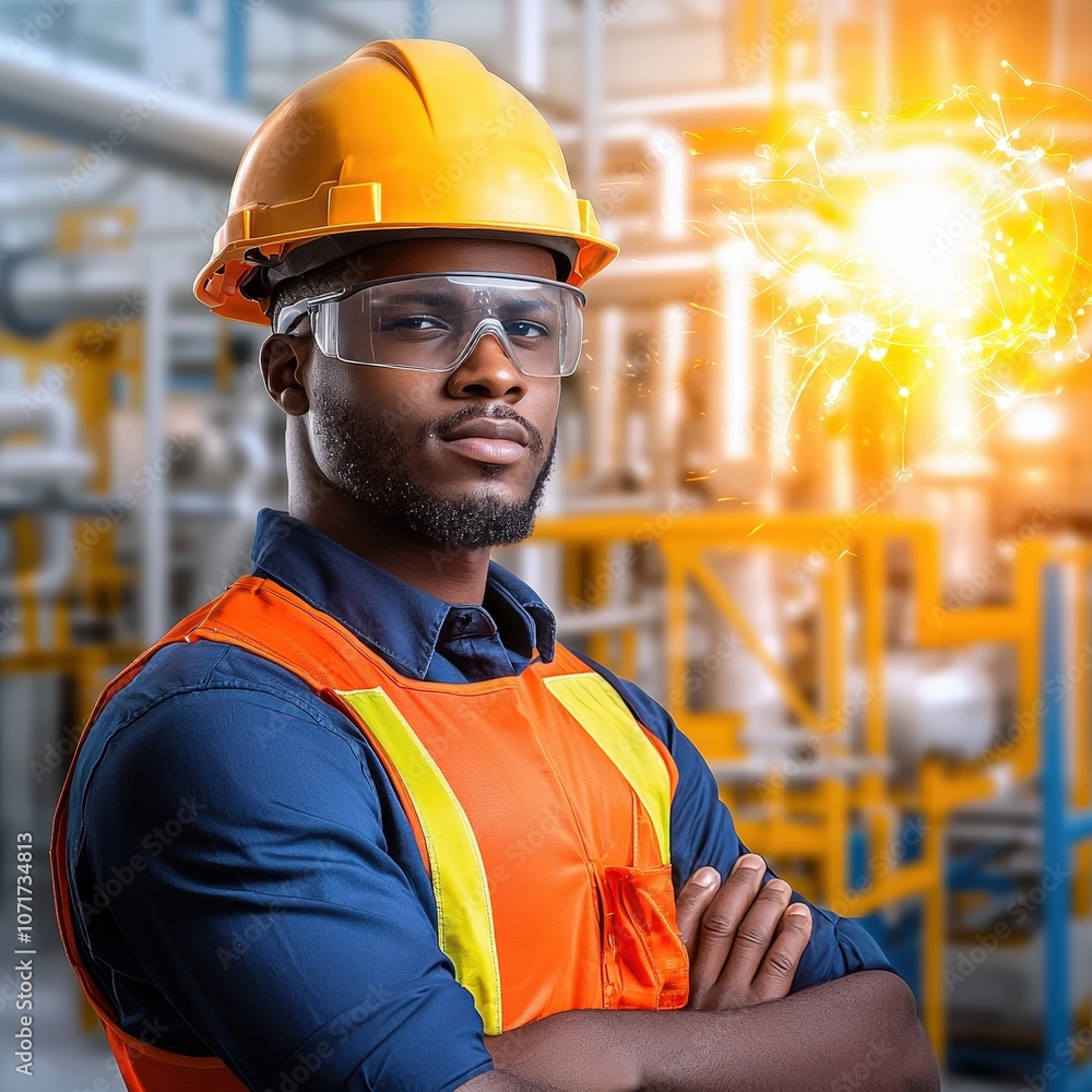 A man in a yellow safety vest stands in front of a yellow wall A man in a yellow safety vest stands in front of a yellow wall