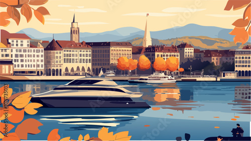 Geneva- A Tranquil View of the Swiss Waterfront .eps