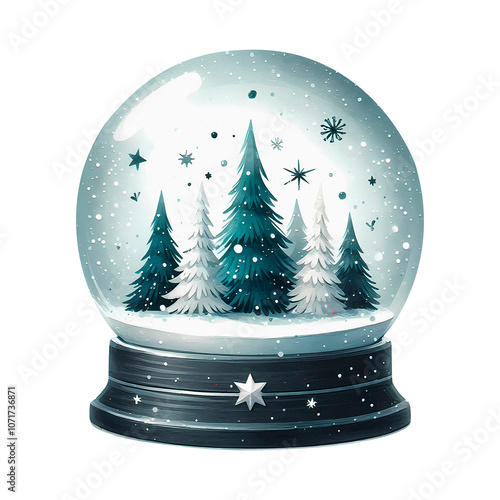 Christmas Snow Globe with winter forest. Christmas ornament and decor. Winter nature landscape. 06 photo