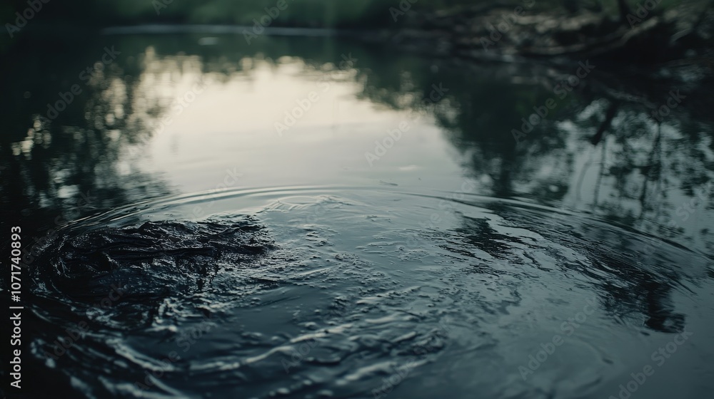 Fototapeta premium A polluted river with oil slicks floating on the surface, emphasizing the harmful effects of oil pollution on aquatic ecosystems and the environment