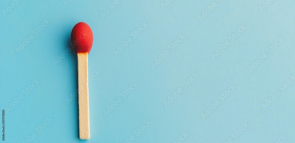 Minimalist red matchstick on blue background Minimalist red matchstick on blue background