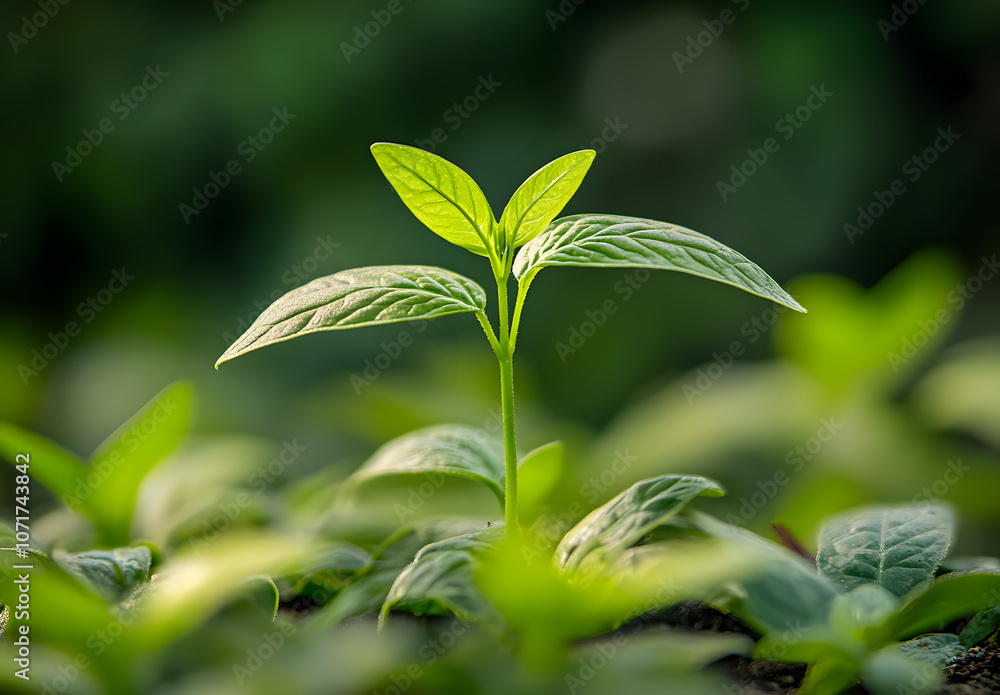 Close up Young plant growing over green background Close up Young plant growing over green background