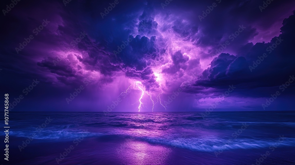 Fototapeta premium lightnings and thunder bold strike at summer storm, Lightning, thunder cloud dark cloudy sky