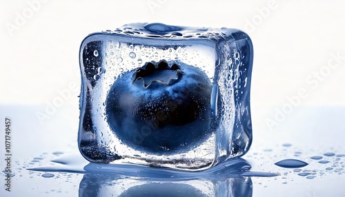 Blueberry inside ice cube