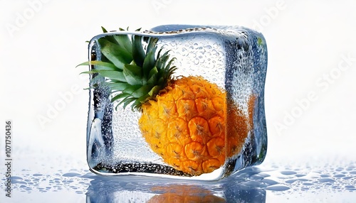 Pineapple inside ice cube photo