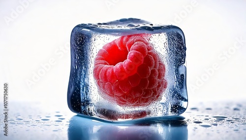 Raspberry inside ice cube