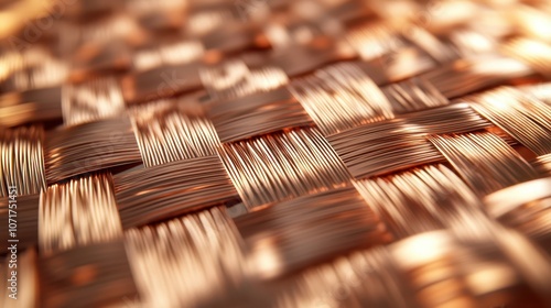 Woven Copper Threads with Warm Metallic Reflections: Intricate Digital Background for Luxury Electronics and Premium Hardware Themes. High Resolution and Controlled Shine. photo