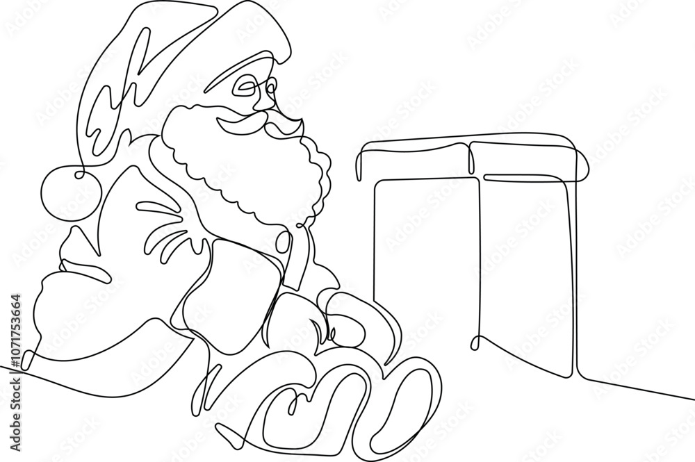 One continuous line drawing Santa Claus on reindeer and sled. concept for Christmas and New Year. vector illustration. Vector illustration One continuous line drawing Santa Claus on reindeer and sled. concept for Christmas and New Year. vector illustration. Vector illustration