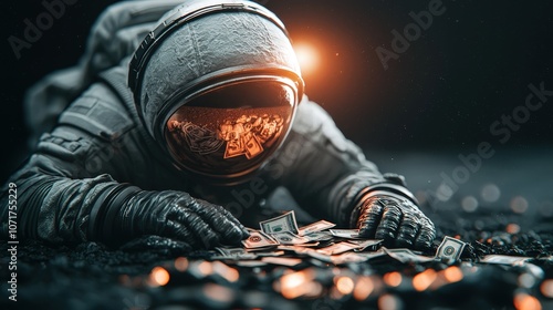 Astronaut Discovering Treasure on the Moon   Futuristic Space Exploration  Wealth  Success photo