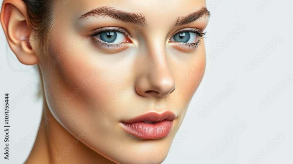 A woman with blue eyes and a soft smile looks directly at the camera A woman with blue eyes and a soft smile looks directly at the camera