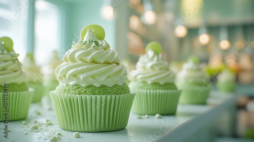 Delicate Green Cupcakes with Whipped Cream