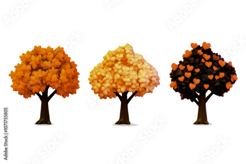 trhee maple tree 3d icons  on transparent background,  photo