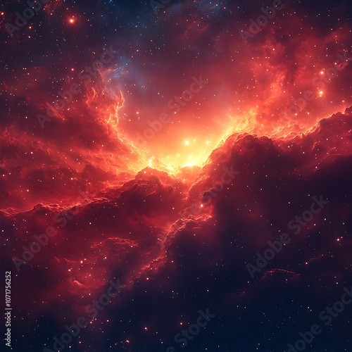 Vibrant red galaxy filled with stars and a luminous nebula effect pictures photo