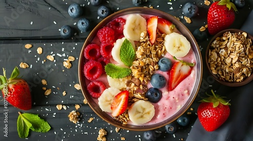 Wallpaper Mural Strawberry Banana Smoothie Bowl with Granola, Raspberries, and Blueberries Torontodigital.ca