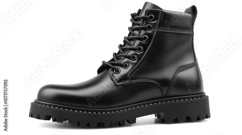 Classic black combat boots with lace-up design, isolated on white, representing rugged style