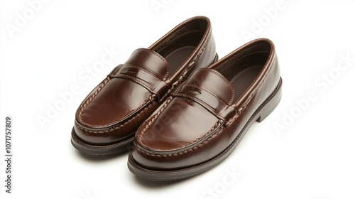 Wallpaper Mural Classic brown loafers with smooth leather, isolated on white background, ideal for office or casual looks Torontodigital.ca