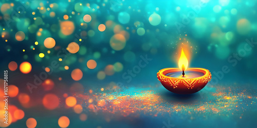 Diwali candle burning, ai generated. photo