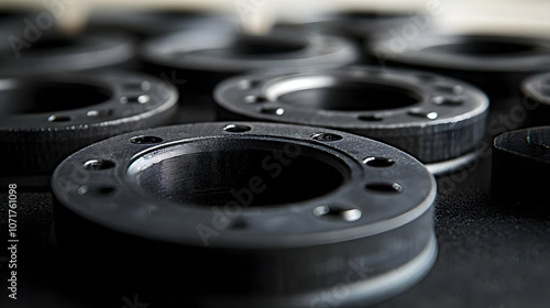 Black Plastic Rings with Holes, Closeup Photography