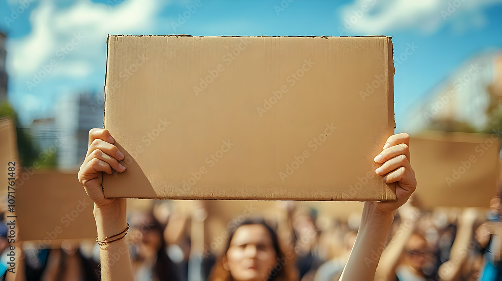 Blank Cardboard Sign Held High in Protest Blank Cardboard Sign Held High in Protest
