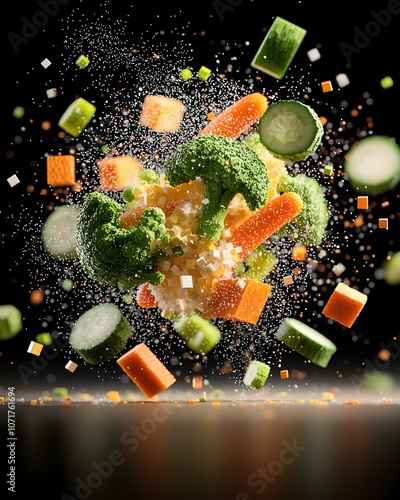 Vibrant explosion of fresh vegetables in motion photo