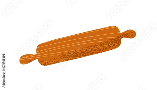 Wooden rolling pin. Classic Wooden Rolling Pin. Baking Equipment for Home Chefs and Bakers for Rolling Dough, Pastry, Cookies. Rustic Charm Kitchen tools. Flat vector isolated on white background