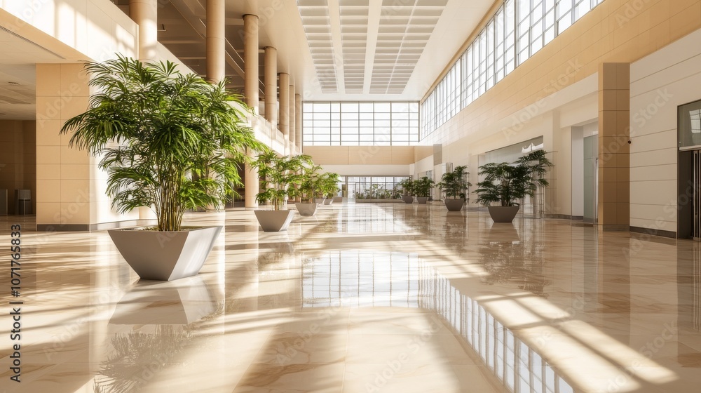 Fototapeta premium A spacious and modern lobby or atrium with a clean and minimalist design.