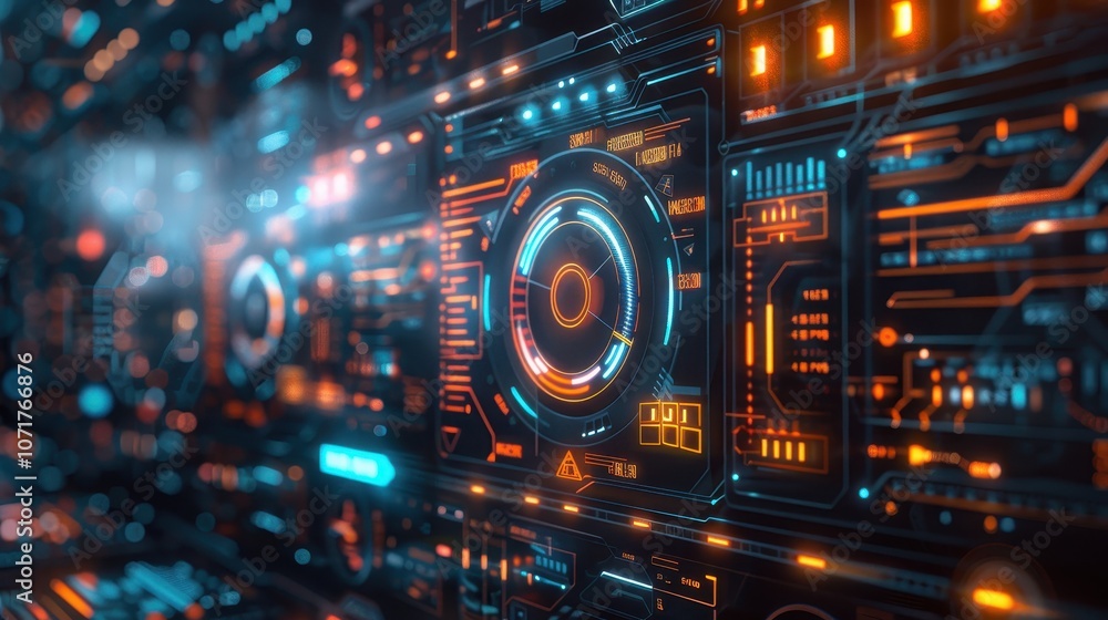 A vibrant, futuristic interface with glowing circuits and control elements. A vibrant, futuristic interface with glowing circuits and control elements.
