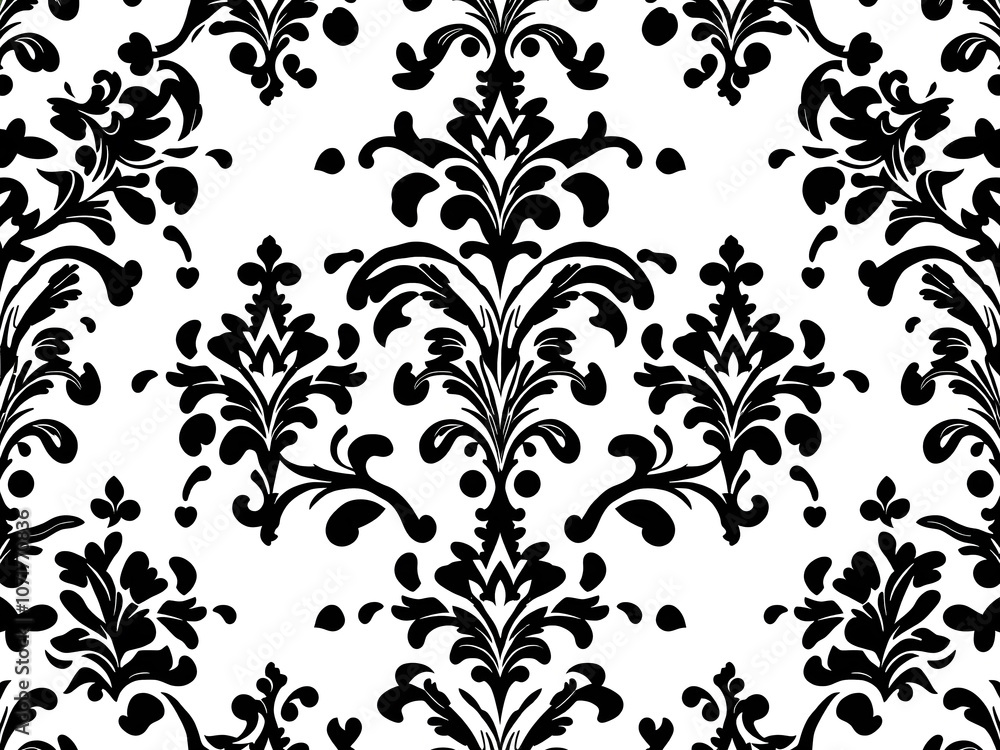Seamless damask pattern. Black and white vector background. Seamless damask pattern. Black and white vector background.