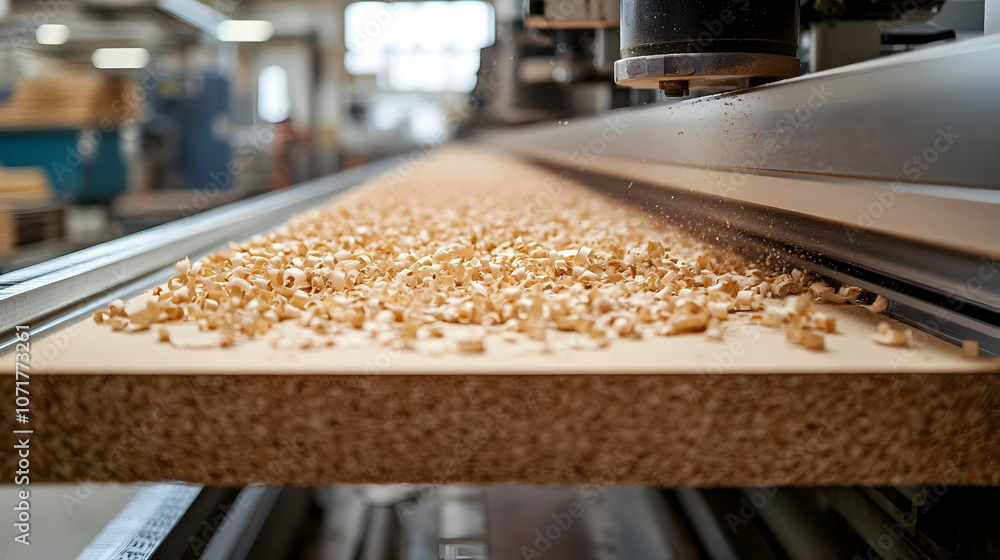 Woodworking Machine with Sawdust Close-Up Woodworking Machine with Sawdust Close-Up