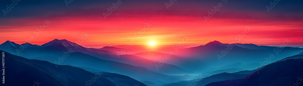 A Vivid Sunset Over Mountain Ranges with a Brilliant Sky A Vivid Sunset Over Mountain Ranges with a Brilliant Sky