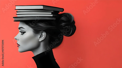 Woman with Books on Head Illustration photo