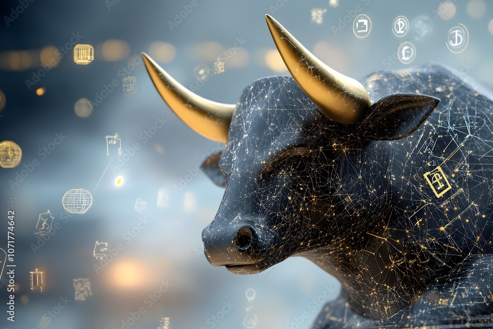 Black Marble Bull Against a Sky Background Black Marble Bull Against a Sky Background