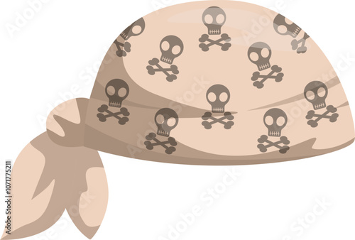Beige bandana with crossbones and skulls represents a dangerous pirate style, suitable for carnival or halloween parties
