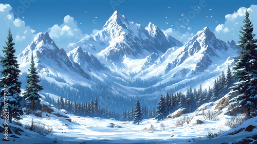 Snowy Mountain Landscape Illustration