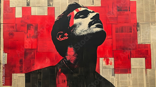 Wallpaper Mural Man Silhouette on Red Newspaper Collage Illustration Torontodigital.ca