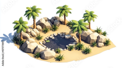 Desert oasis, 3D texture, gaming texture isolated on transparent or white background, png