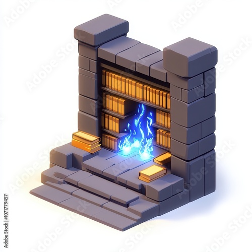 Mystical library 3D texture, gaming texture isolated on transparent or white background, png