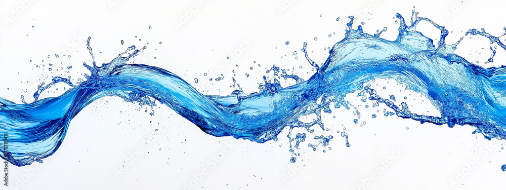 Obraz premium Dynamic blue water splash isolated on white background, refreshing fluid motion for clean and fresh design concepts