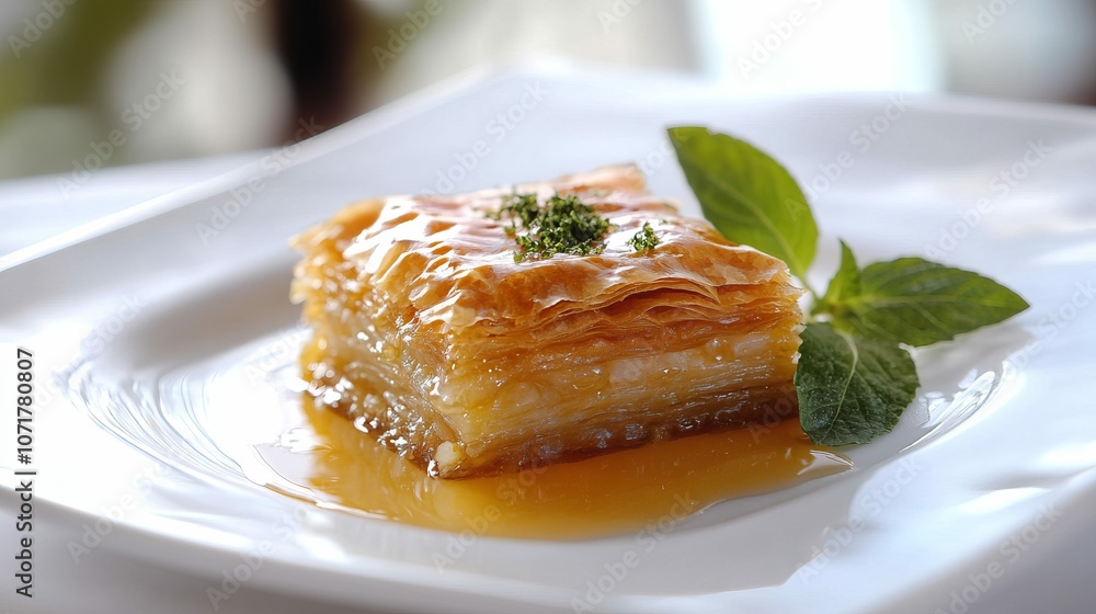Elegant Table Setting with Turkish Baklava Drizzled with Honey Elegant Table Setting with Turkish Baklava Drizzled with Honey