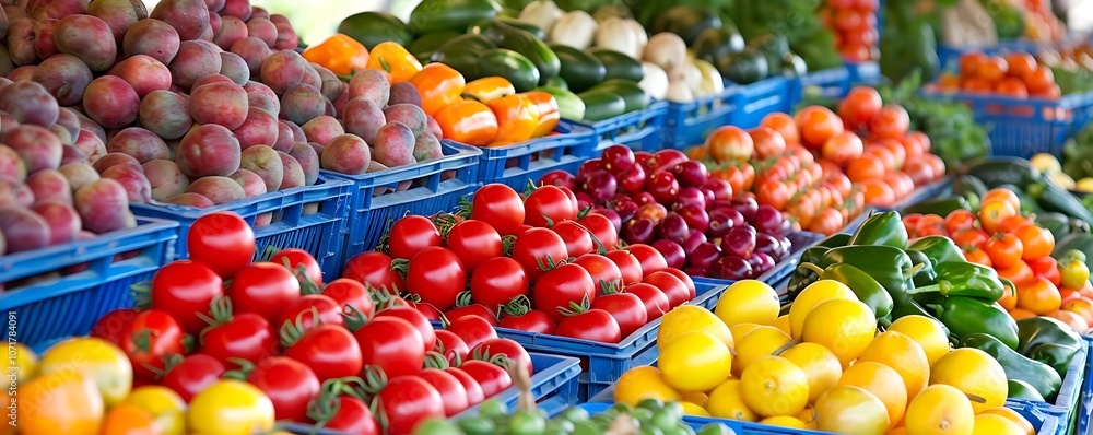 Fresh Tomatoes, Peppers, and Lemons at the Farmers Market Fresh Tomatoes, Peppers, and Lemons at the Farmers Market
