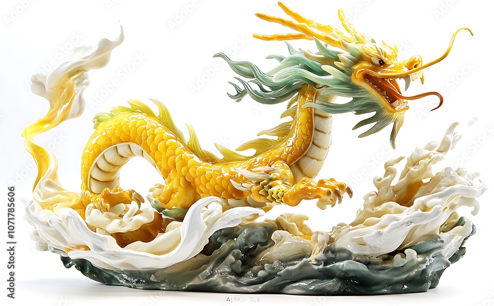 Fototapeta premium Chinese dragon, yellow and green color scheme