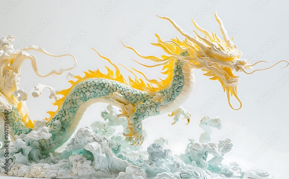 Fototapeta premium Chinese dragon, yellow and green color scheme