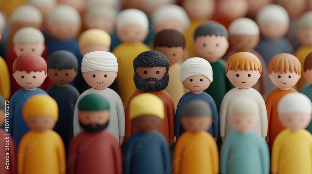 Obraz premium Diverse Crowd of Smiling Cartoon People Inclusive Community Concept