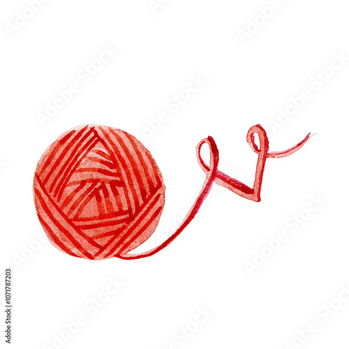 Red ball of thread done in watercolor.
Hand painted
