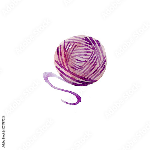 Red ball of thread done in watercolor